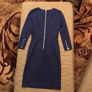 J Crew blue dress, exposed zippers